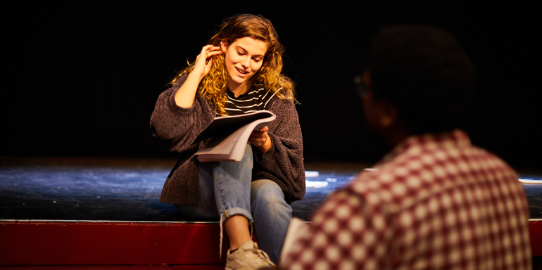 Acting Actor Musician Reading Script Sat On Stage