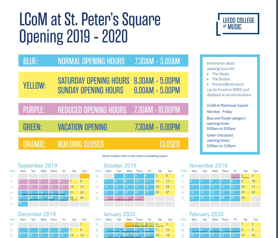 Term Dates, Academic Calendar & Opening Times Leeds Conservatoire